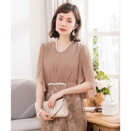 【アウトレット】パーティードレス ドレス ワンピース レース シフォン 袖有り 膝丈 お呼ばれドレス 結婚式 二次会 披露宴 大きいサイズ お呼ばれ emd0206
