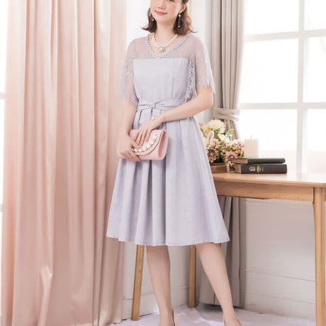 【アウトレット】パーティードレス ドレス ワンピース レース Aライン 袖有り 膝丈 お呼ばれドレス 結婚式 二次会 披露宴 大きいサイズ お呼ばれ emile0119