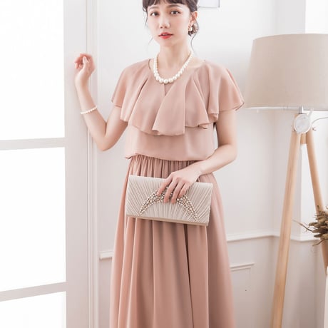 【アウトレット】パーティードレス ドレス ワンピース ロングドレス シフォン 袖有り マキシ丈 お呼ばれドレス 結婚式 披露宴 大きいサイズ お呼ばれ 442ze