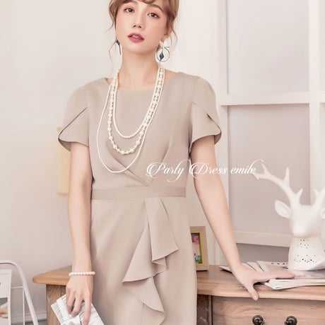 【訳あり】パーティードレス ドレス ワンピース ミディアム 袖有り 膝丈 お呼ばれドレス 結婚式 二次会 大きいサイズ emd0042 4424d