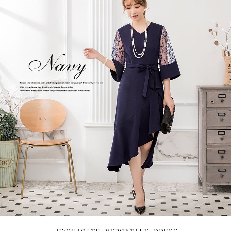 【さらに値下げ】美品◆パーティードレス/体型カバー(二の腕、脚)でやせ見え Tika キャバドレス 長袖 ミニ 膝丈 レース タイト xl ミニドレス