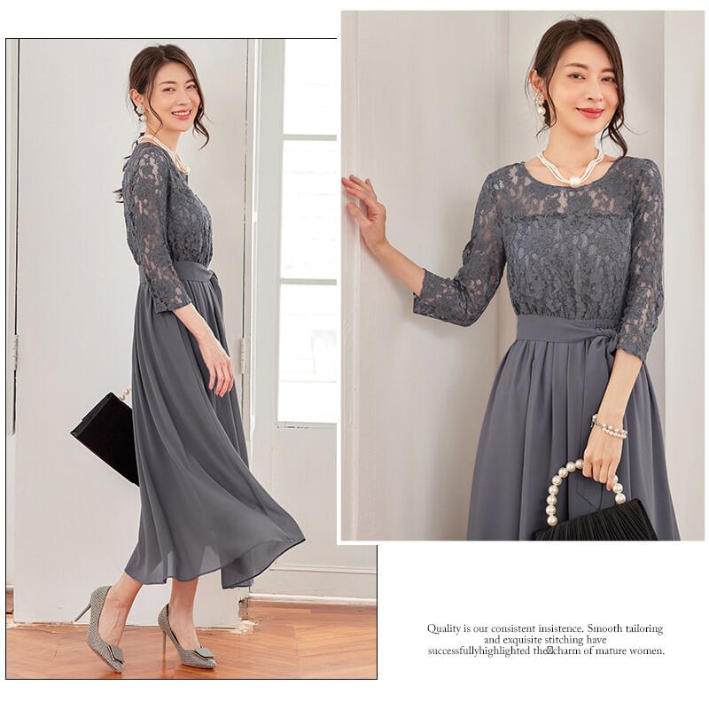 reticaパーティドレス　グレー　ロング　結婚式　二次会　七分袖 楽天市場】パーティードレス 結婚式 七分袖 レース レディース