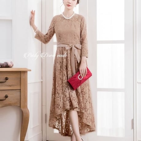 【訳あり】 パーティードレス ドレス ワンピース 袖有り ミモレ丈 お呼ばれドレス 結婚式 大きいサイズ お呼ばれ emd0059 yyimu
