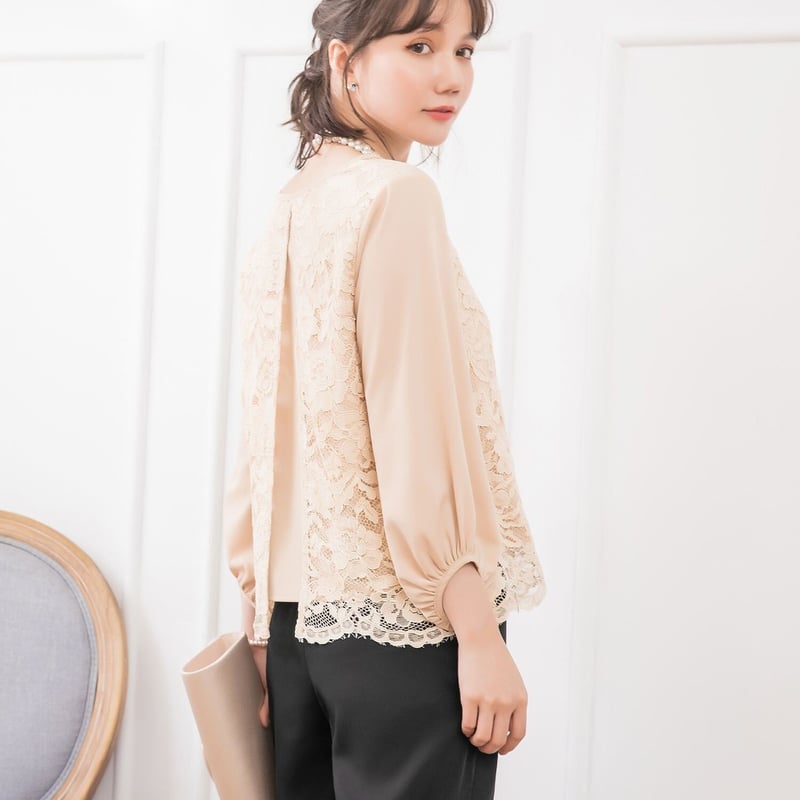 レース袖トップス&パンツ セットアップ パーティードレス