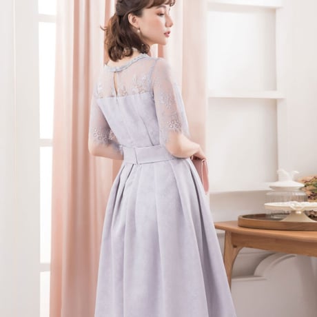【アウトレット】パーティードレス ドレス ワンピース レース Aライン 袖有り 膝丈 お呼ばれドレス 結婚式 二次会 披露宴 大きいサイズ お呼ばれ emile0119