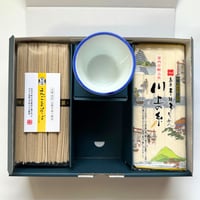 【波佐見陶器まつり】島原手延えごまそば・そうめん（250g×各2袋）×蕎麦猪口（青）（人気の波佐見焼）