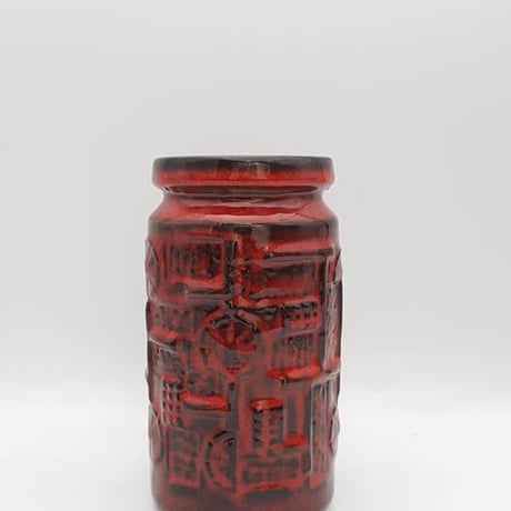 1970's BAY keramik社製 Bodo Mansデザイン レッドレリーフモチーフ ベース/WK161