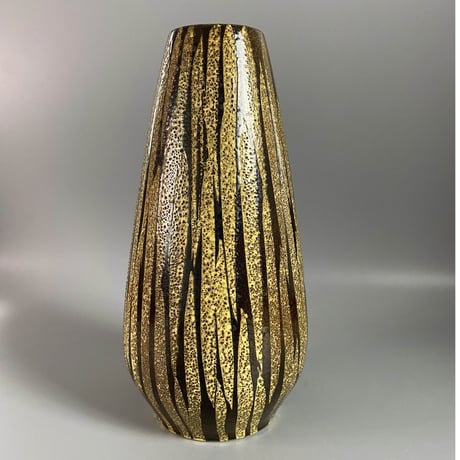 1950's 珍しい釉薬の手描きのイエロー×ブラウンの花瓶/WK330**口内側にヒビあり