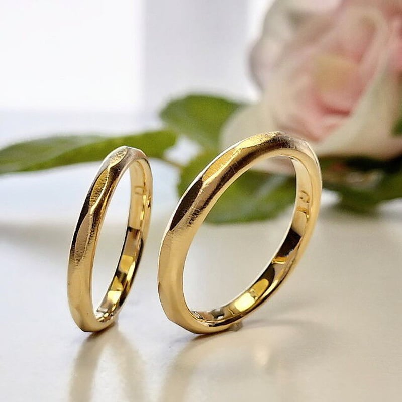 K18 艶消しデザインのリング　約11.5号 K18、カット面が美しい結婚指輪（マリッジリング）、艶消し