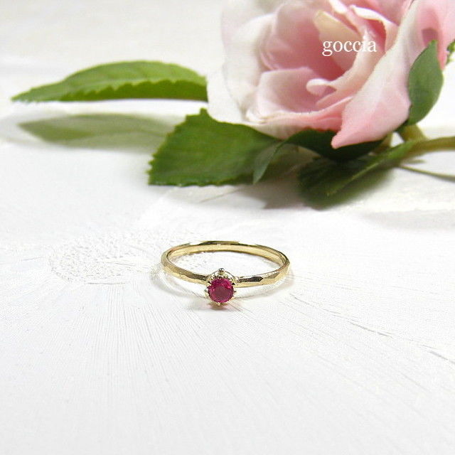 ルビーの18金ゴールドリング / 7月の誕生石（154-R) | 結婚指輪と