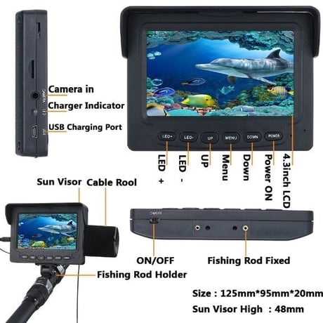 釣竿カメラ 赤外線LED6灯 4.3インチモニター ステンレス 水中カメラ 釣りカメラ 15mケーブル GAMWATER