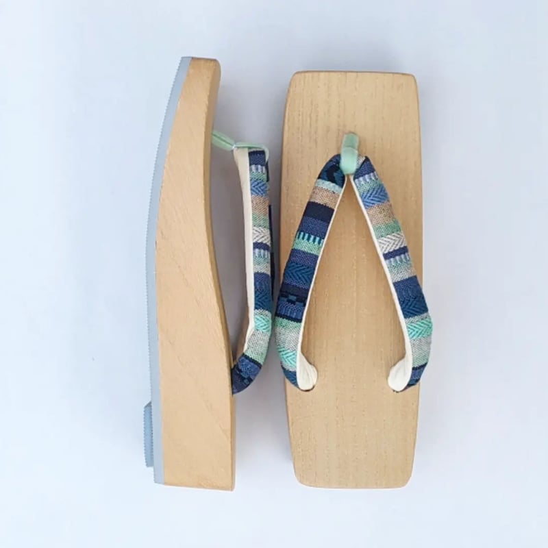 桐下駄 白木三味舟型×マルチボーダー鼻緒 | TANBI ONLINE STORE