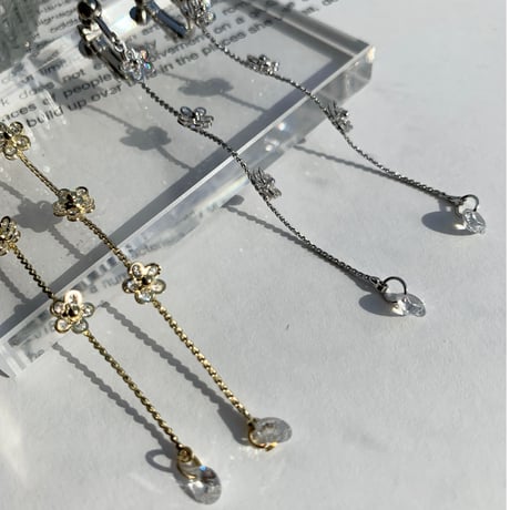 flower stone long chain earring