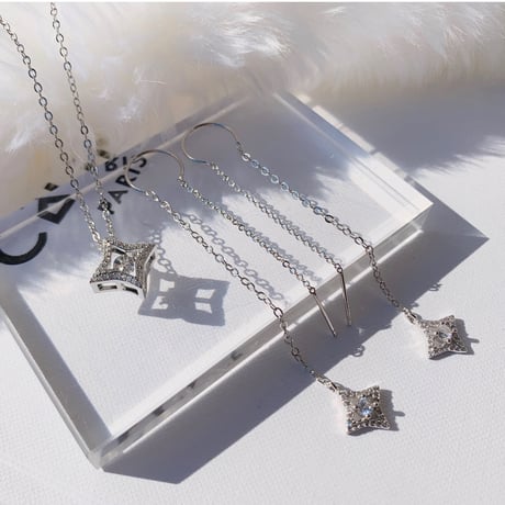 rhombus stone necklace & pierce set