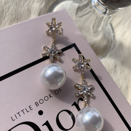 crystal × pearl long pierce