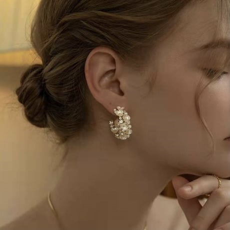 flower ×  pearl stone hoop pierce