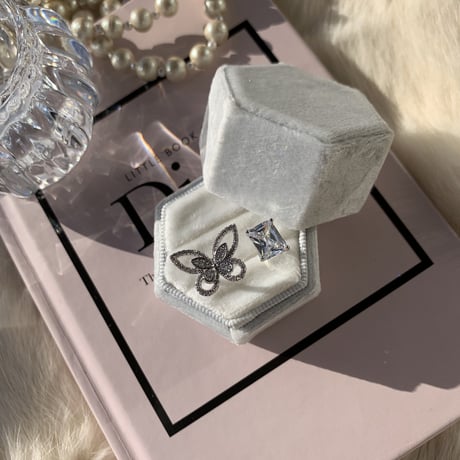 butterfly × square stone open  ring