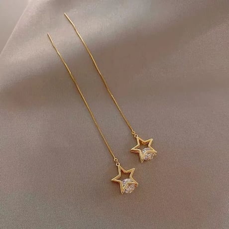 star × stone chain long pierce