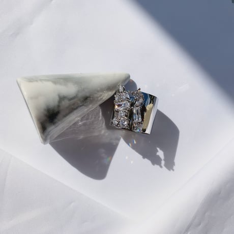 silver rent stone open ring