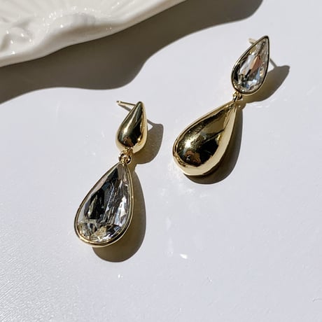 stone × gold double drop pierce