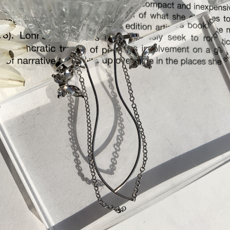 butterfly stone curve × chain earring/pierce