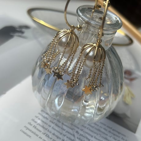 pearl × star fringe hoop  pierce
