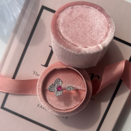 ruby color flower open ring