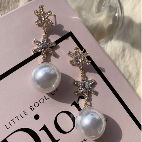 crystal × pearl long pierce