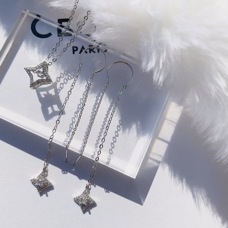 rhombus stone necklace & pierce set