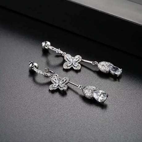 flower × drop stone long loop pierce