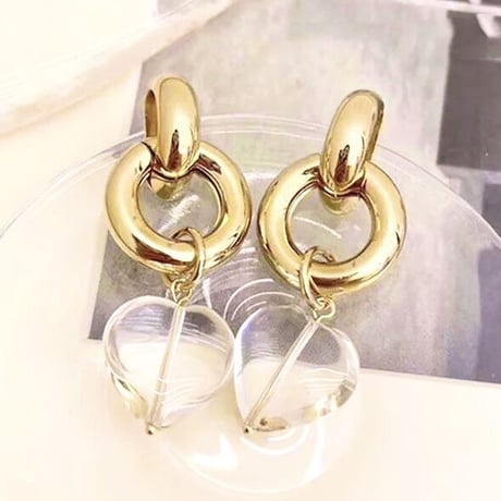gold × clear heart  pierce