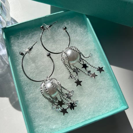 pearl × star fringe hoop  pierce