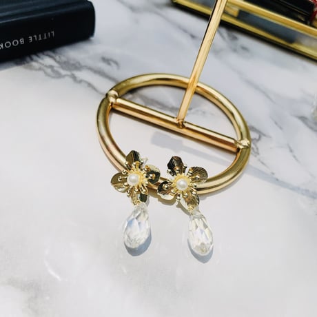 metal flower drop clear stone pierce