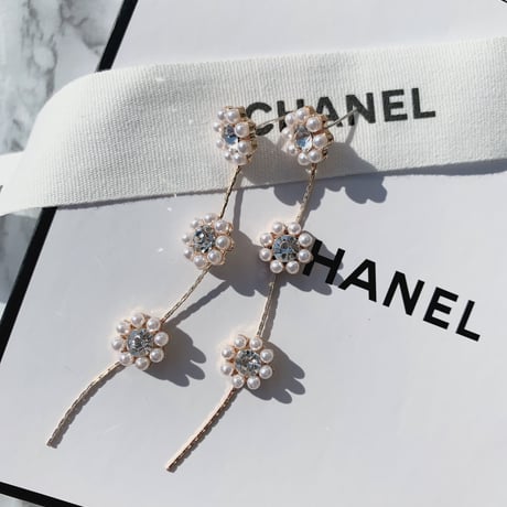 pearl flower long pierce/earring