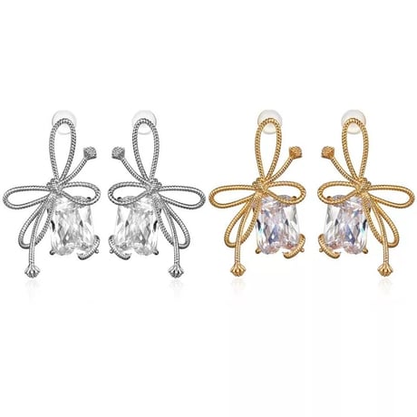 square stone × ribbon pierce