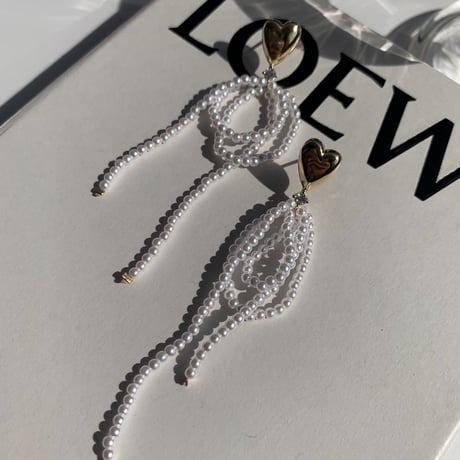 heart × pearl tassel pierce