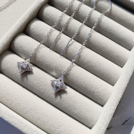 rhombus stone necklace & pierce set