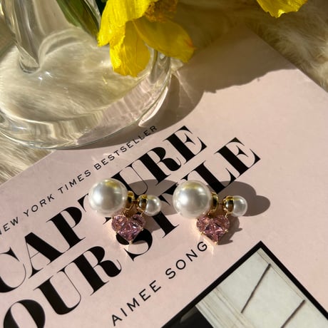 pink heart stone pearl catch pierce