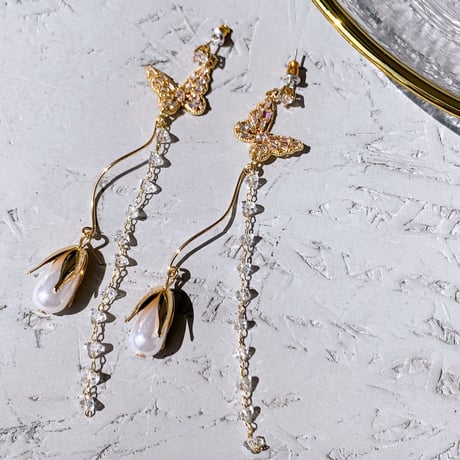 butterfly pearl flower long pierce