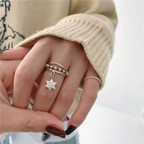 silver925 star charm chain ring