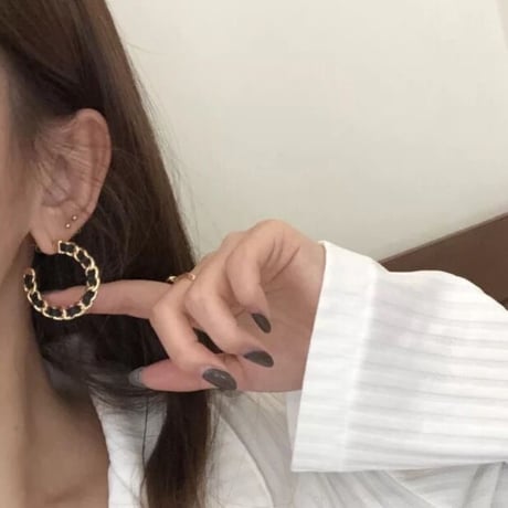 black leather chain hoop  pierce