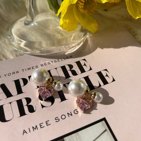 pink heart stone pearl catch pierce