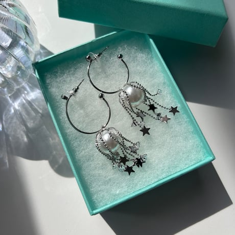pearl × star fringe hoop  pierce