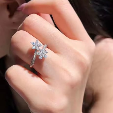double flower stone open ring