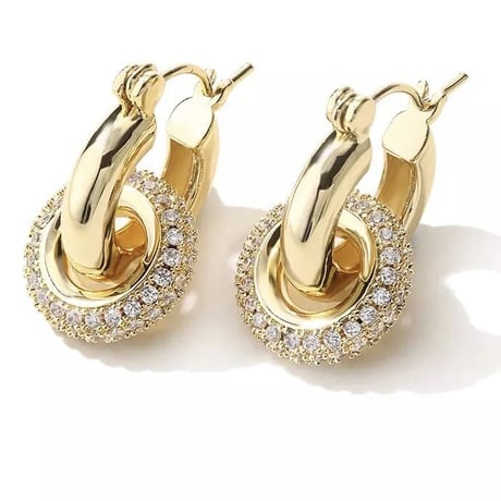 metal × stone double hoop pierce