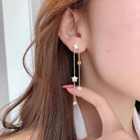 shell star ×  stone chain long pierce