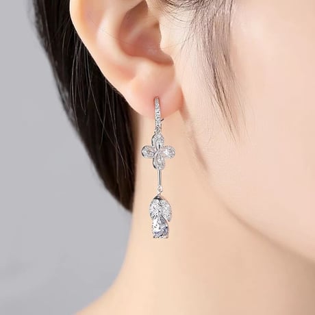 flower × drop stone long loop pierce