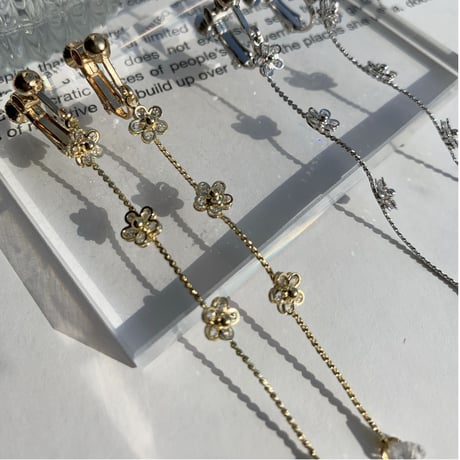flower stone long chain earring