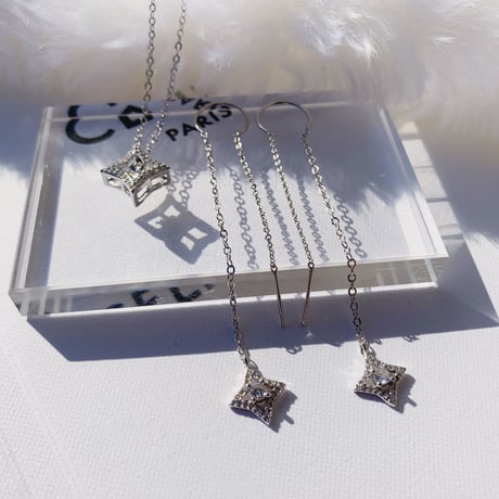 rhombus stone necklace & pierce set