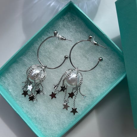 pearl × star fringe hoop  pierce